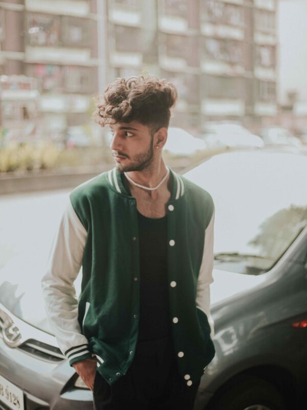 Bottle Green Varsity Jacket ā 320 GSM Double-Layered Front