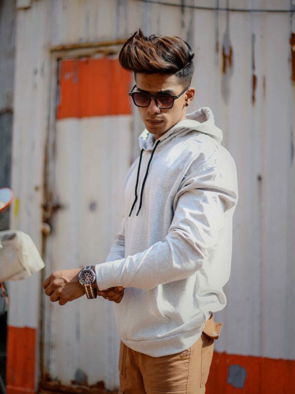 Premium Fleece Melange Grey Hoodie – 320 GSM  100% Cotton