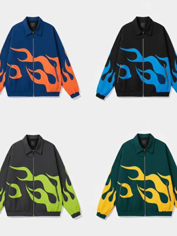 Flame Graphic Streetwear Jacket – Premium Zip-Up Urban Jacket