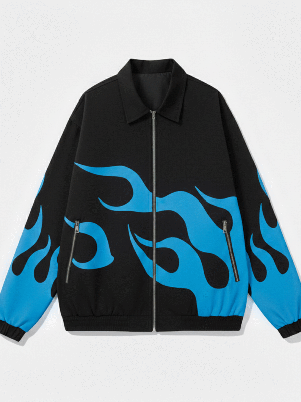 Flame Graphic Streetwear Jacket – Premium Zip-Up Urban Jacket