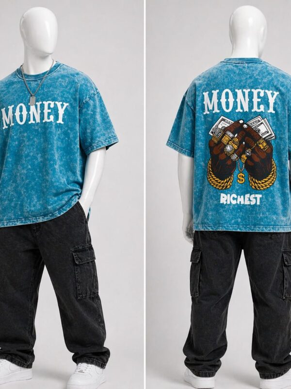 Acid Wash Graphic Oversized T-Shirt – “Money Richest” Premium Streetwear