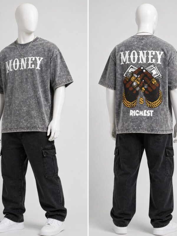 Acid Wash Graphic Oversized T-Shirt – “Money Richest” Premium Streetwear